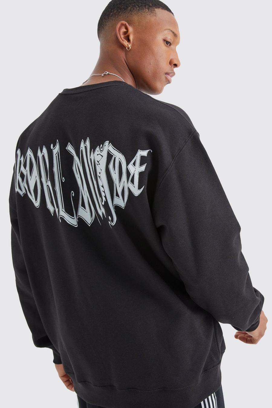 Black Oversize sweatshirt med tryck på ryggen image number 1