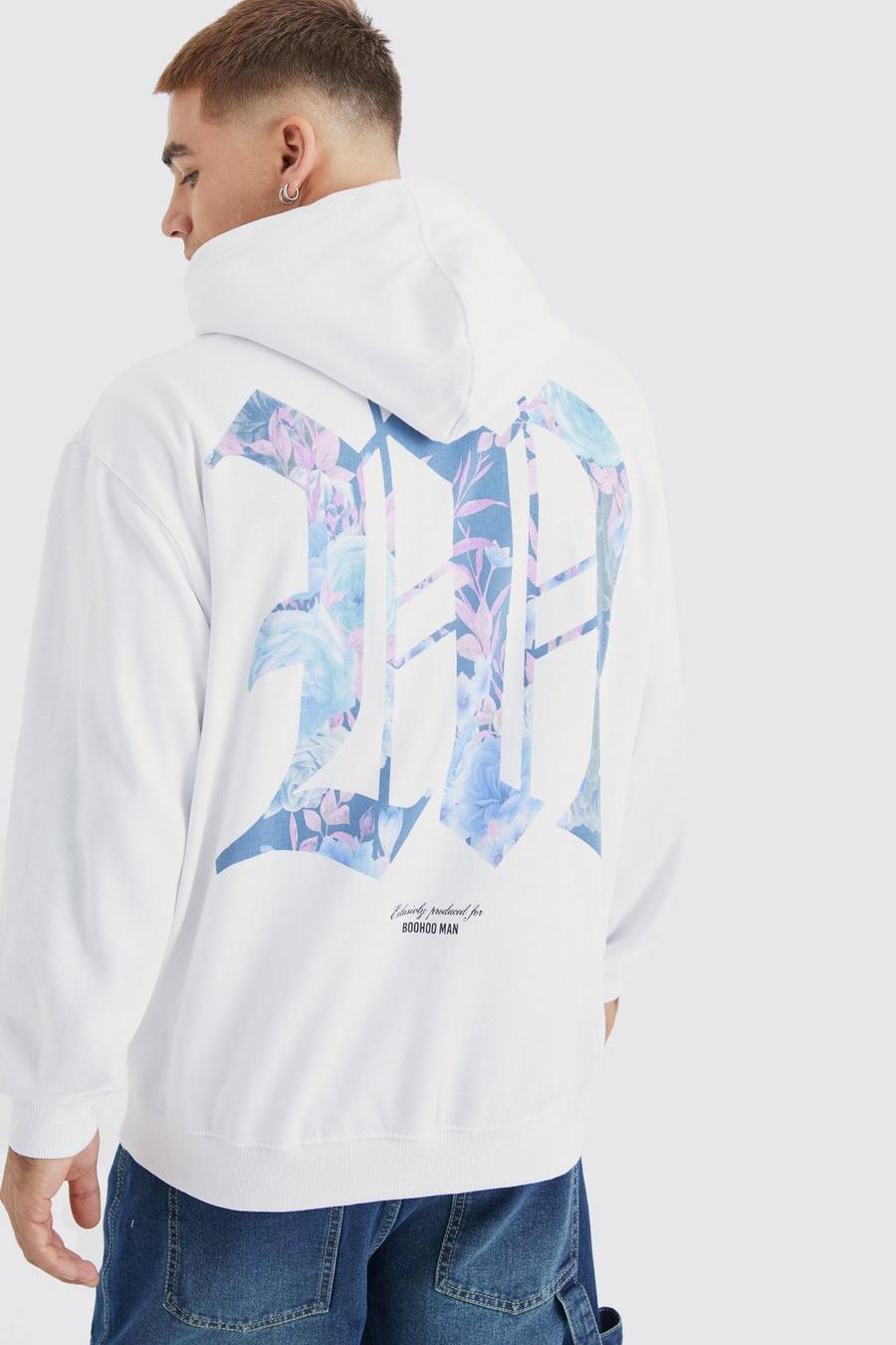 White M Oversize hoodie med blommor image number 1