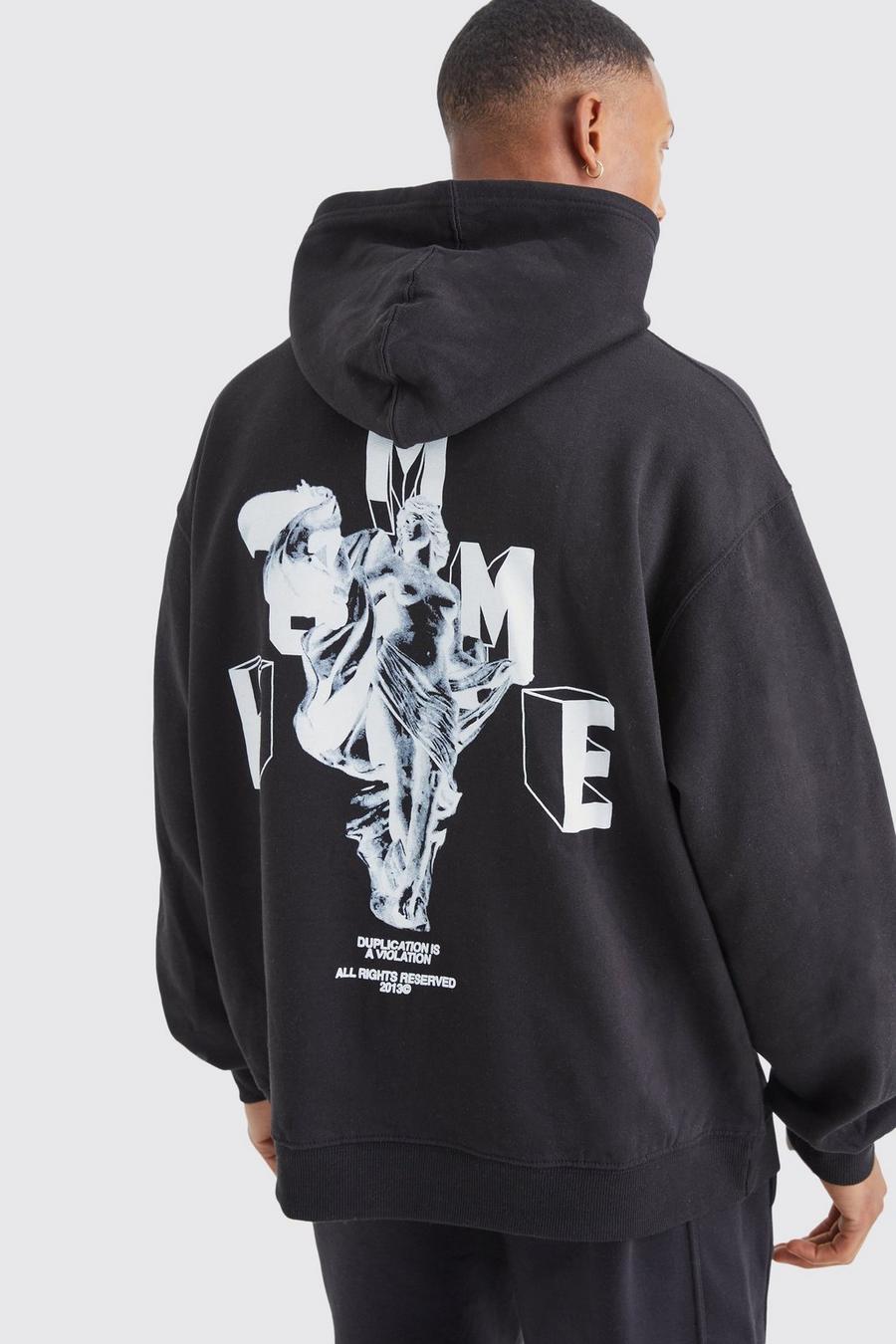 Black Oversized Homme Graphic Hoodie image number 1