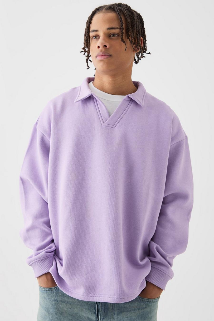 Oversize Rugby Sweatshirt-Poloshirt, Purple image number 1