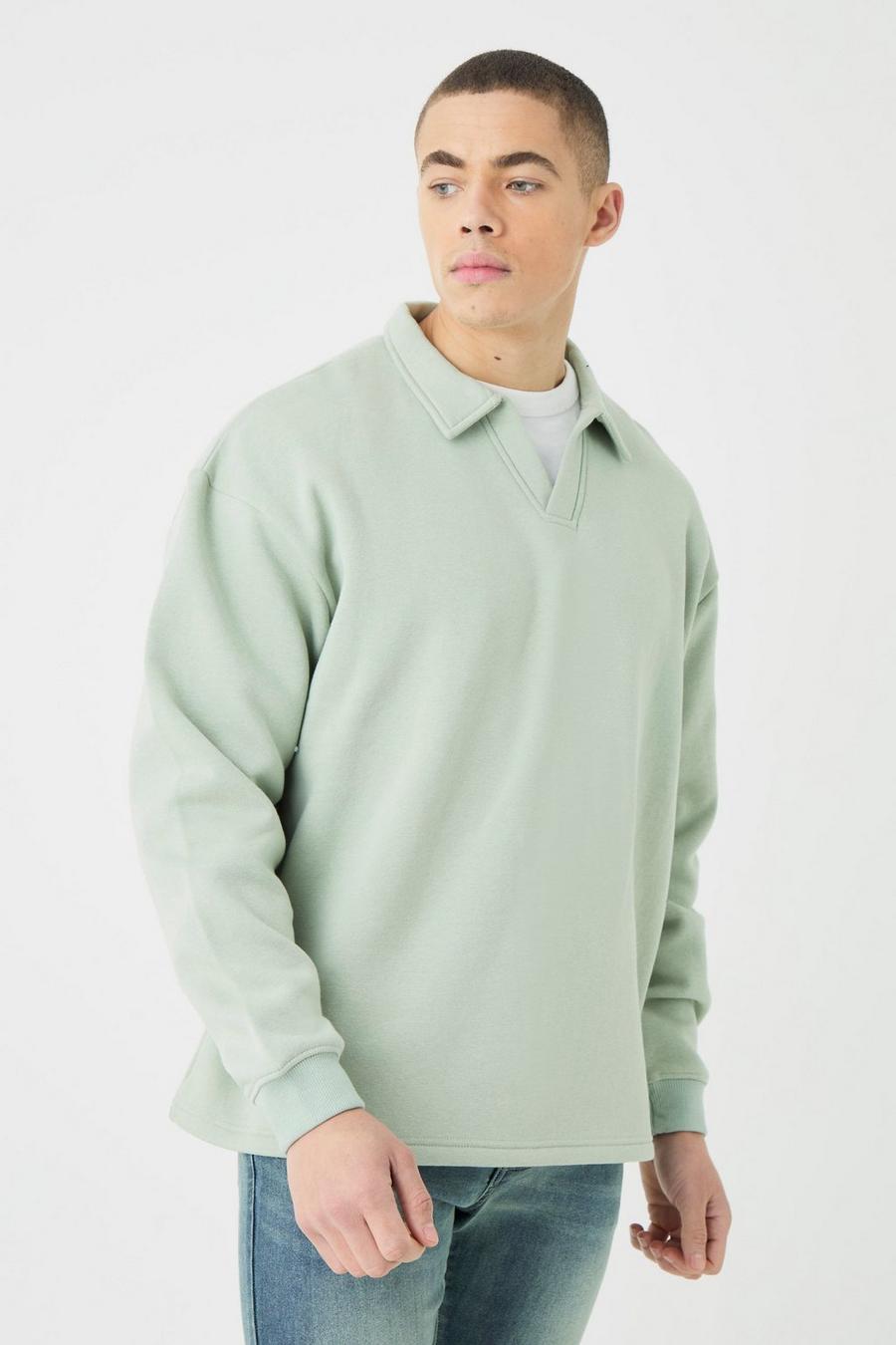 Sage Oversized Revere Rugby Sweatshirt Polo image number 1