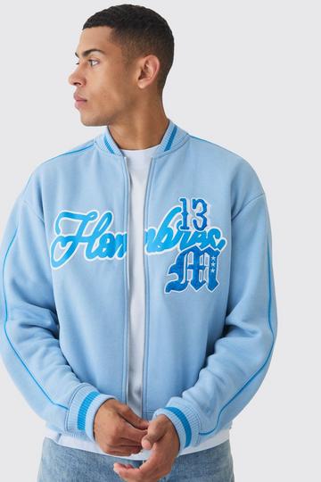 Blue Boxy Jersey Knit Homme Athletics Bomber Jacket