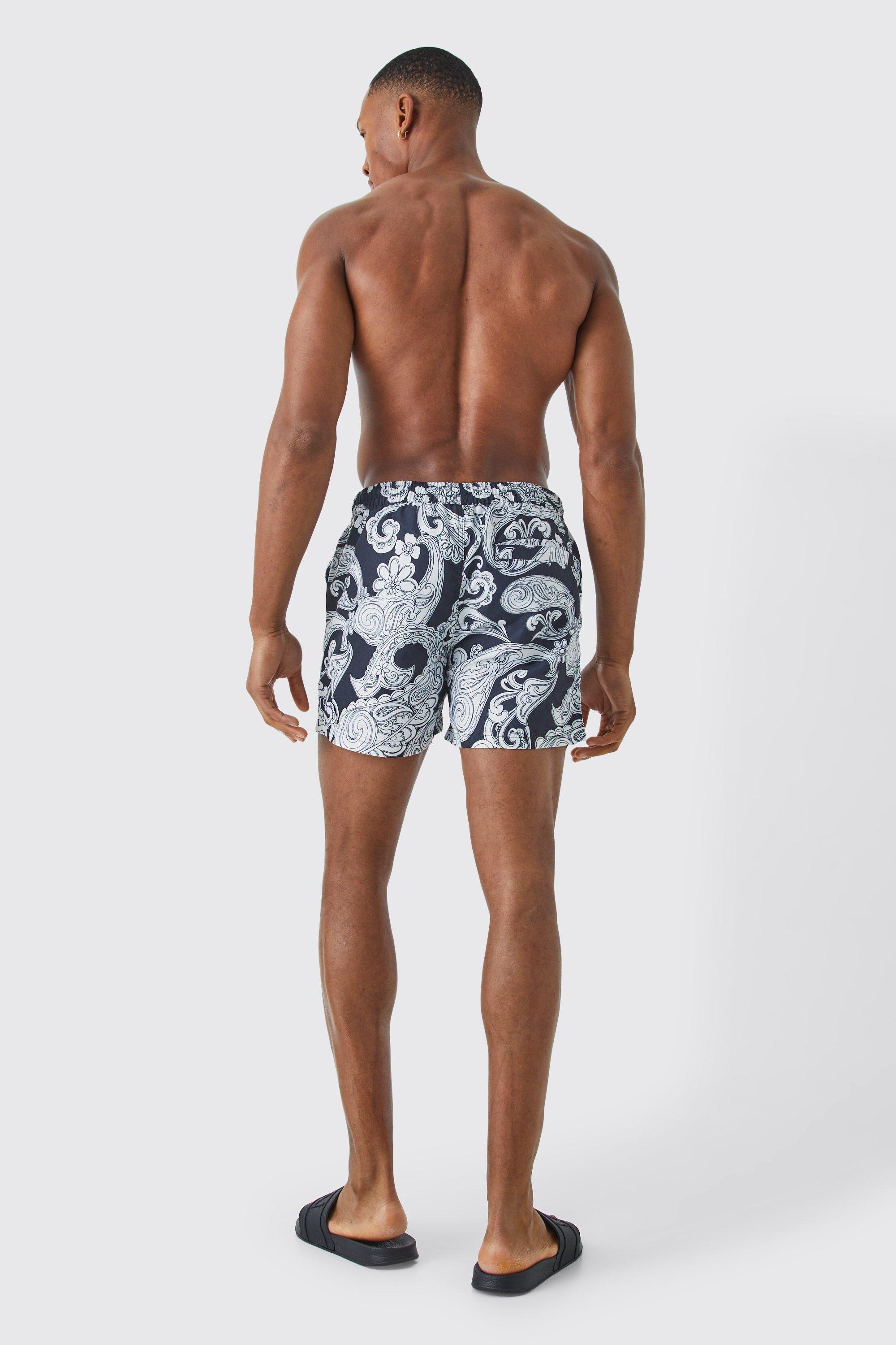 Mid Length Paisley Swim Short boohoo