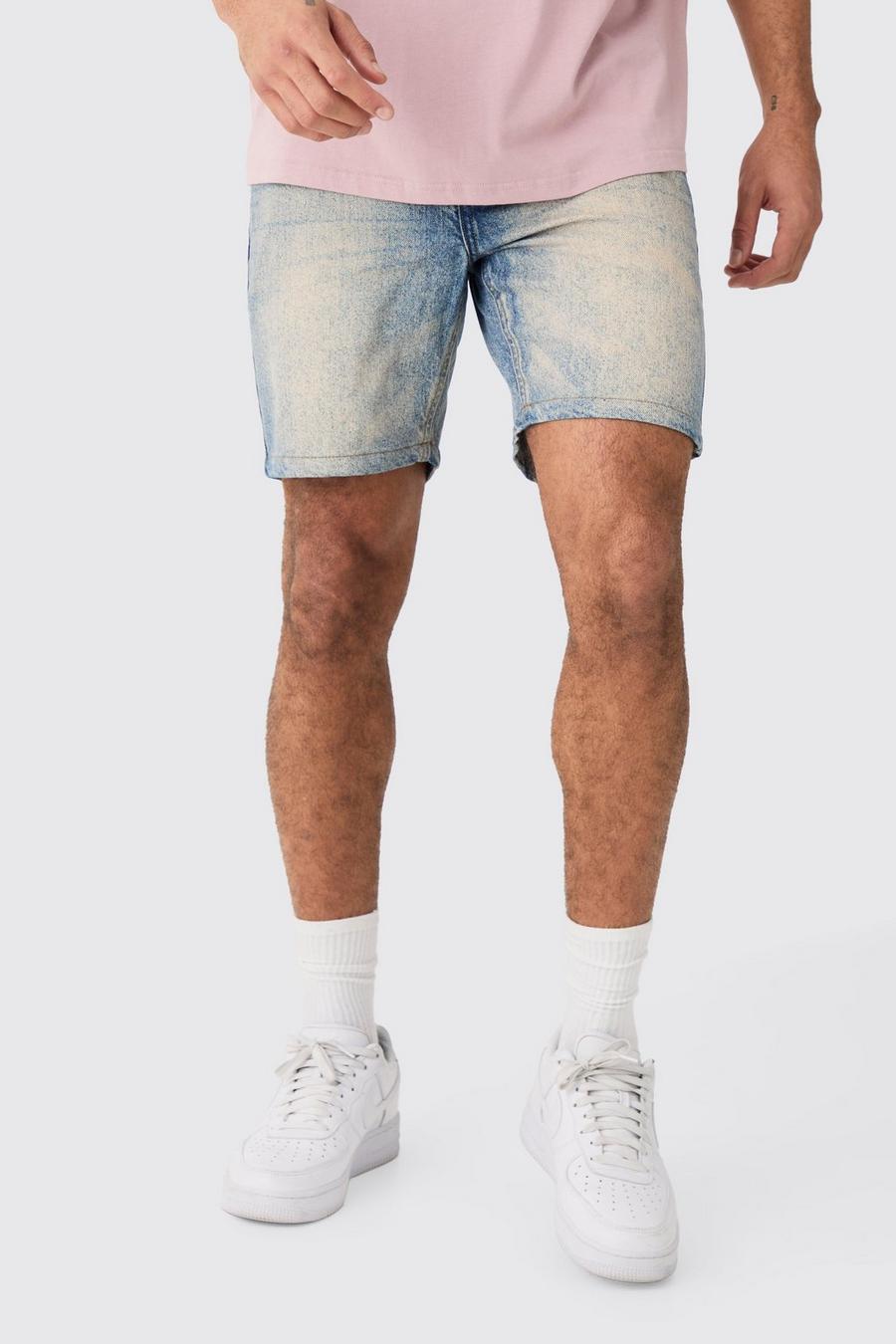 Pantalones cortos vaqueros ajustados sin tratar en azul vintage, Vintage blue