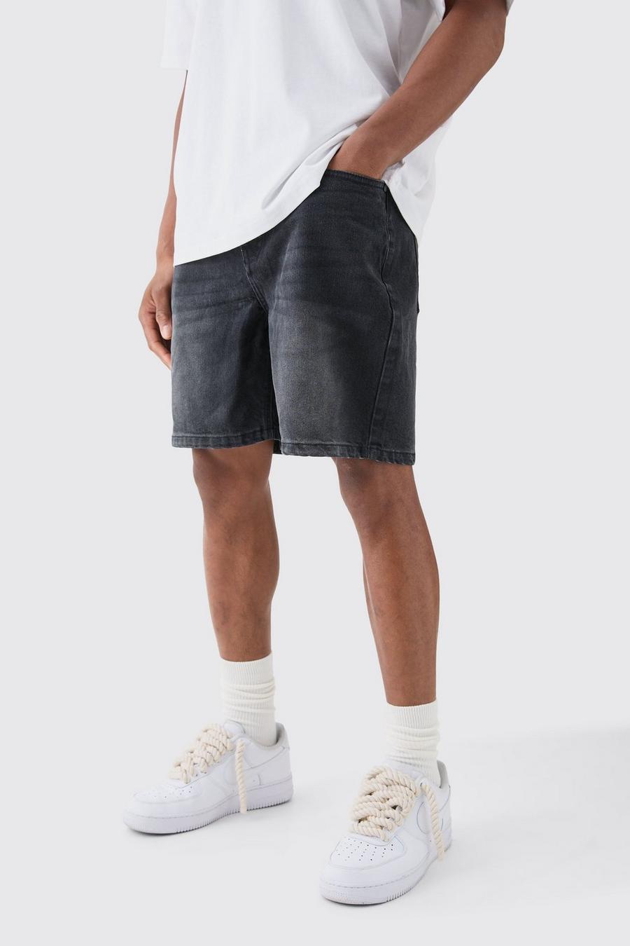 Onbewerkte Baggy Denim Shorts In Charcoal