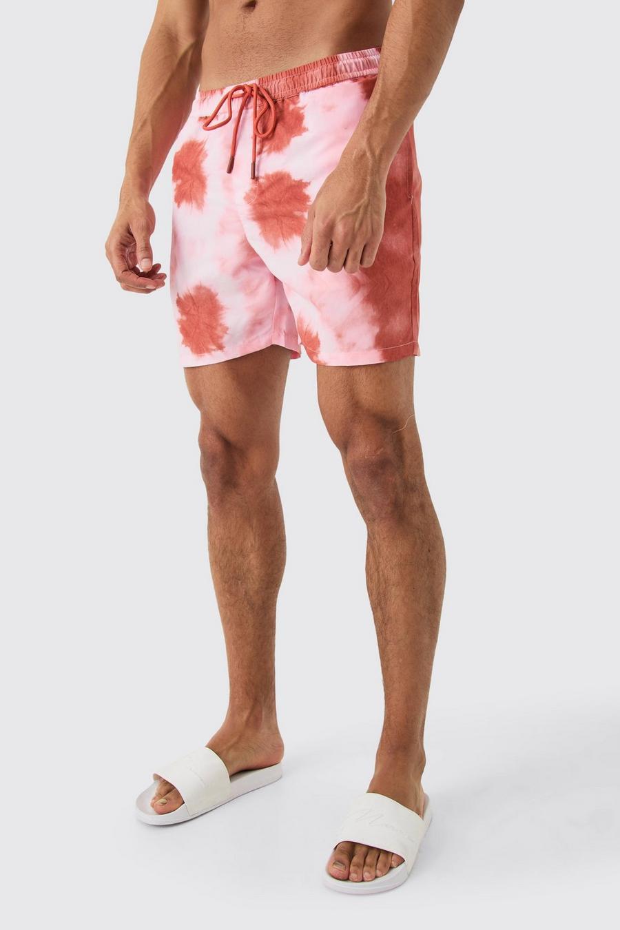 Pink Mid Length Tie Dye Swim Short