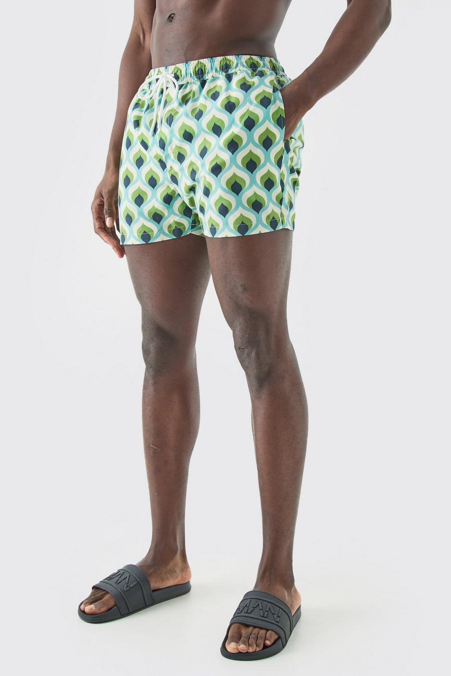 Costume a pantaloncino corto con motivi geometrici, Green image number 1