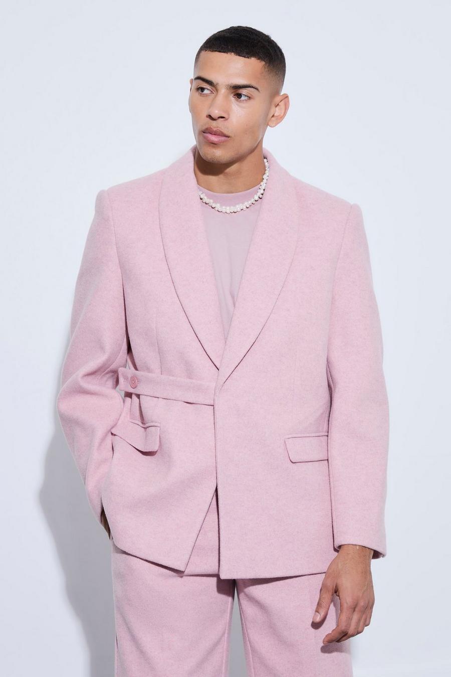 Pink Oversized Wollen Melton Blazer Met Bandjes image number 1