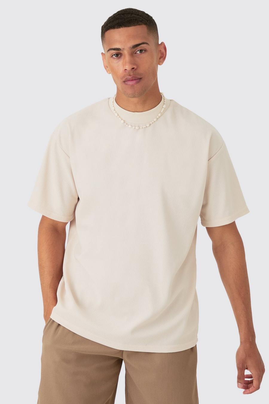 Camiseta oversize con cuello redondo y otomana, Peach