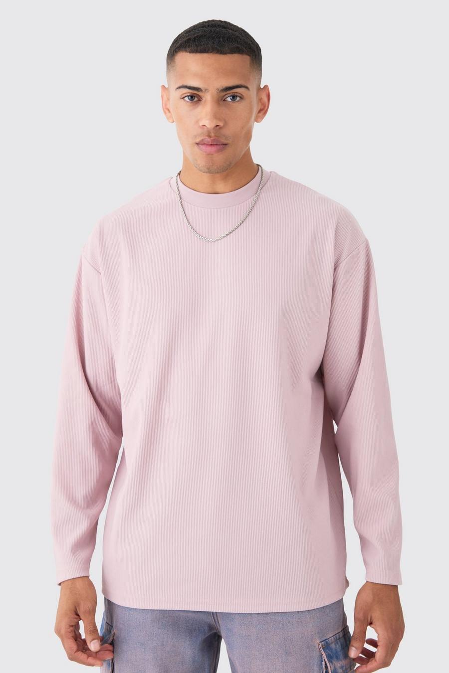 Dusty pink Oversized Long Sleeve Ottoman T-shirt