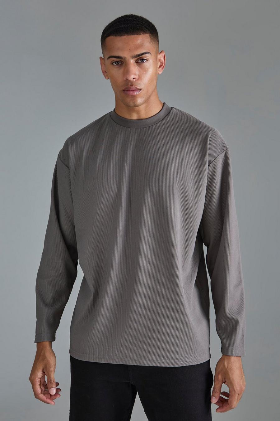 Charcoal Oversized Long Sleeve Ottoman T-shirt image number 1