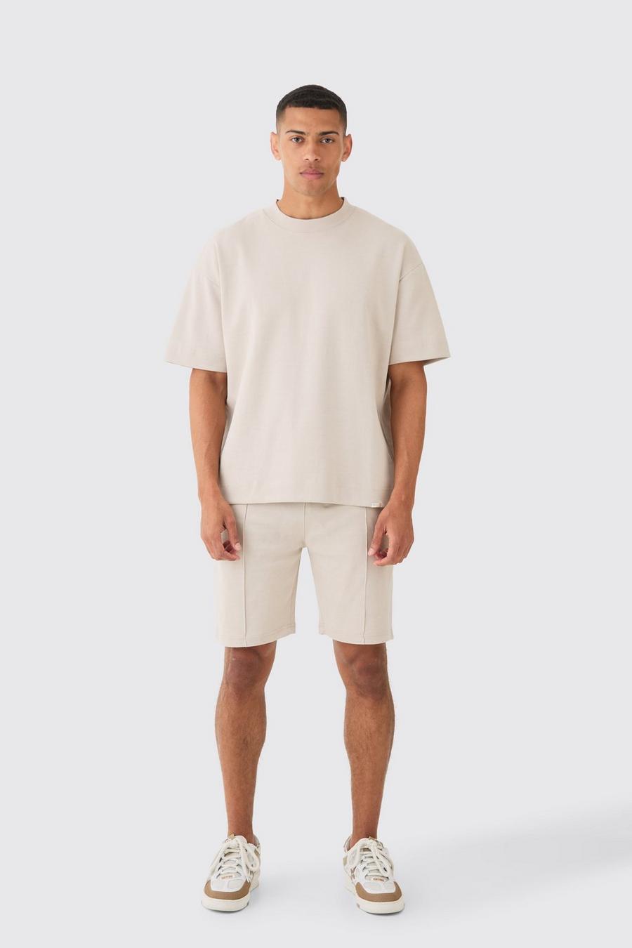 Set T-shirt oversize & pantaloncini Interlock, Stone image number 1