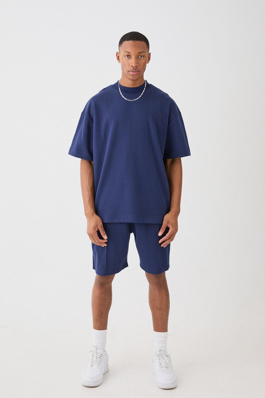 Conjunto de camiseta oversize y pantalón corto entrelazado, Navy