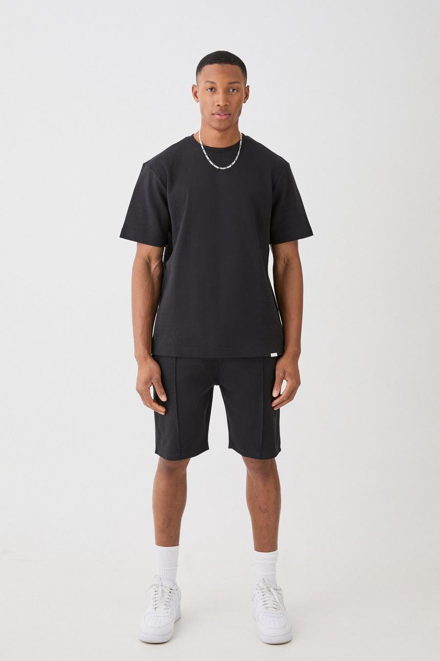 Conjunto básico de camiseta y pantalón corto entrelazados, Black image number 1