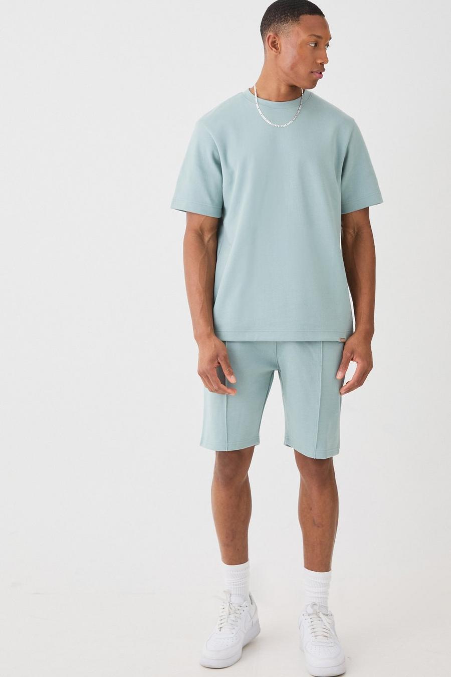 Conjunto básico de camiseta y pantalón corto entrelazados, Dusty blue