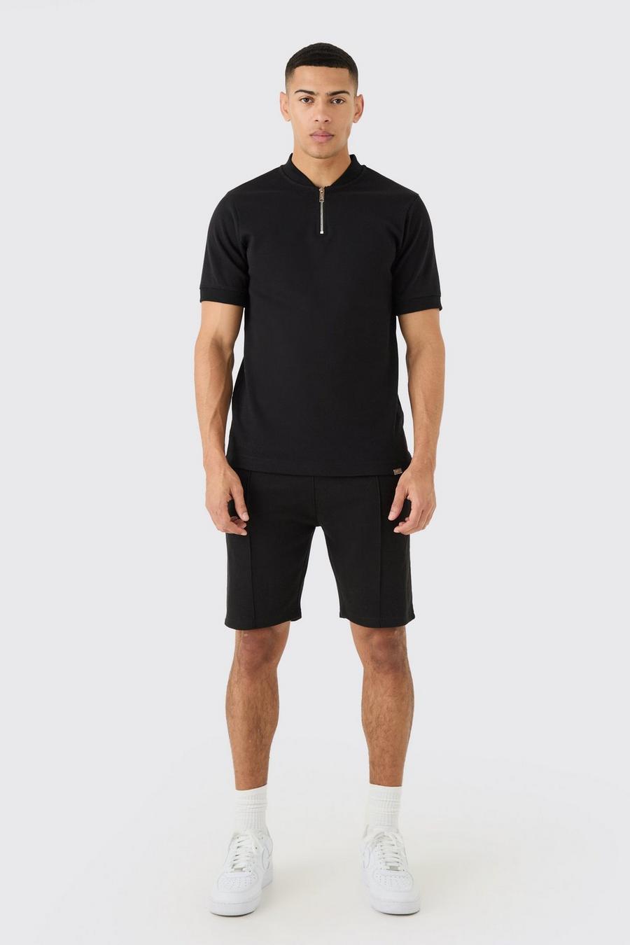 Black Slim Fit Polo En Shorts Interlock Set image number 1