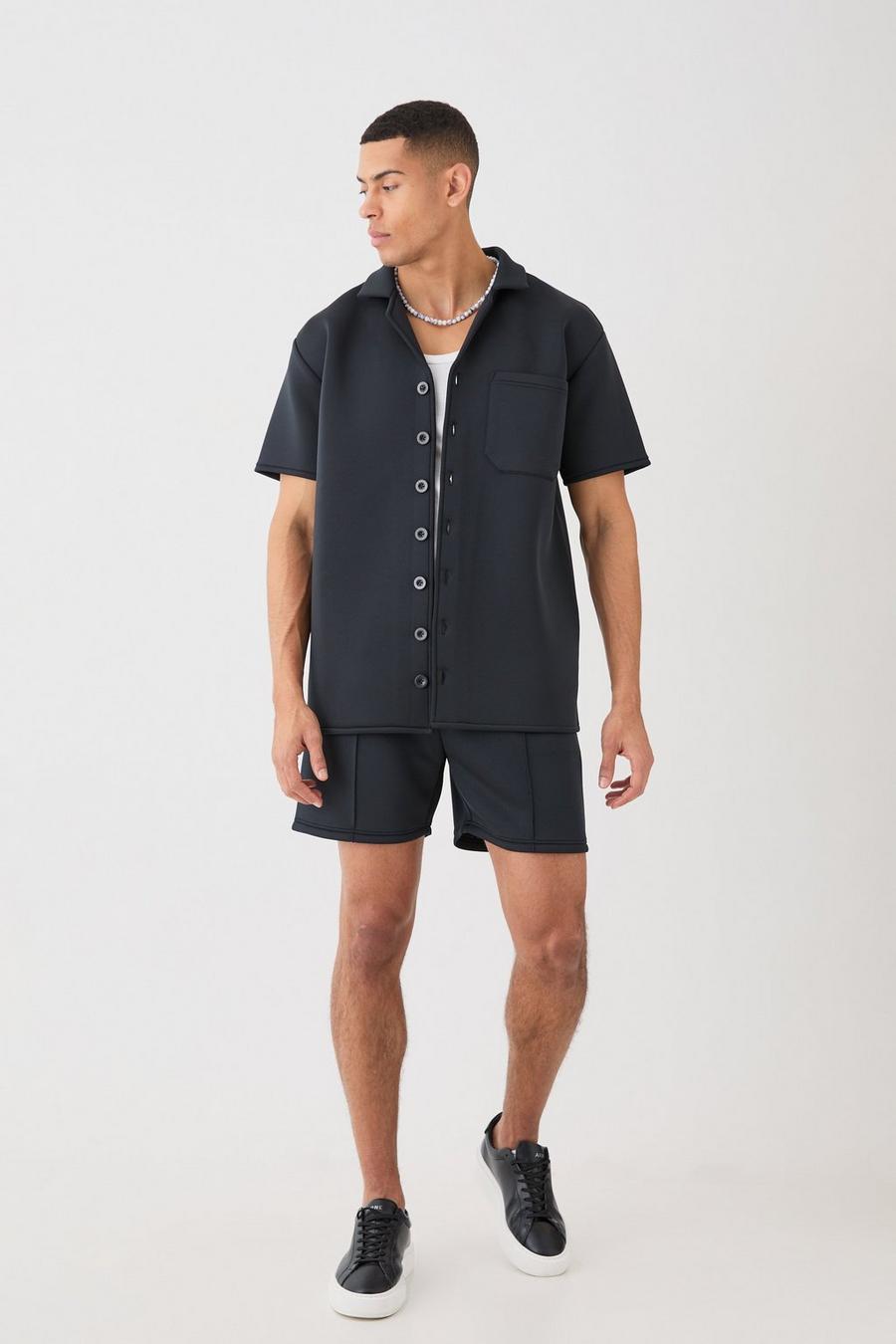 Set camicia oversize in Scuba rivestito & pantaloncini, Black image number 1