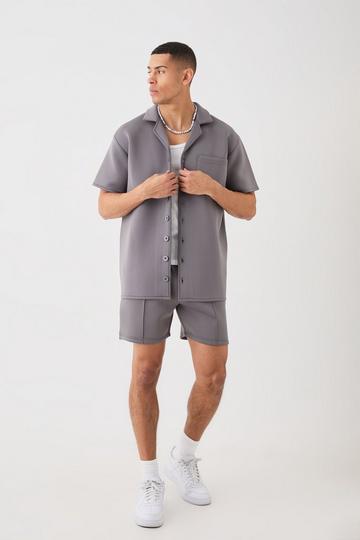 Bonded Scuba Oversized Shirt And Short Set charcoal