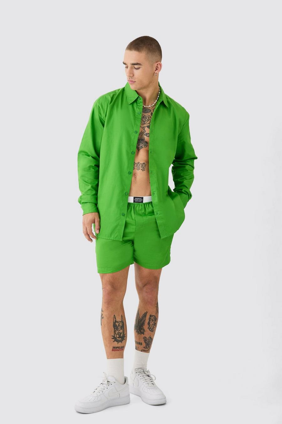 Green Oversize shorts i poplin med midjeband