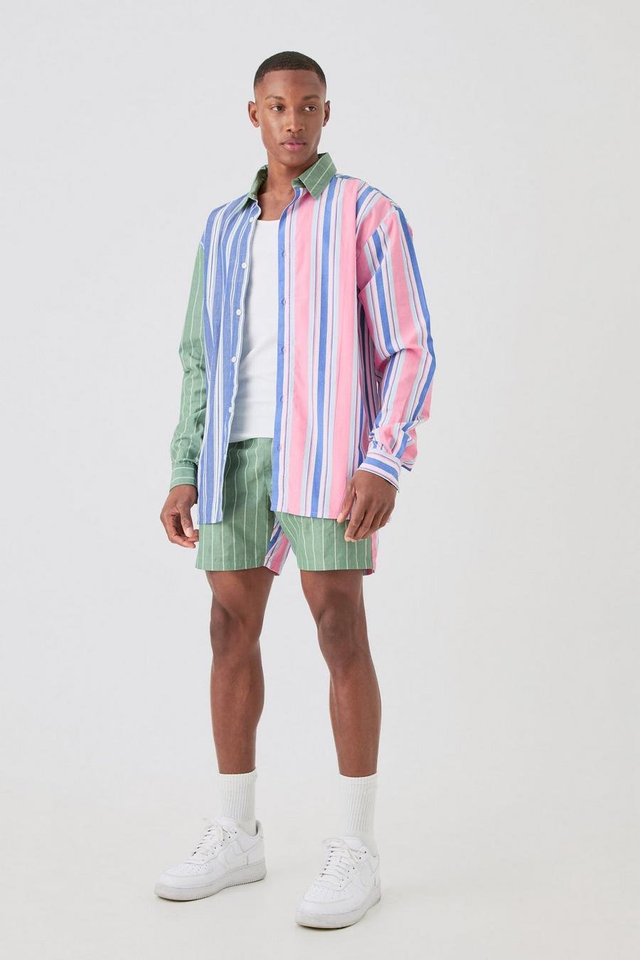 Multi Kritstrecksrandigt set med shorts i olika färger image number 1
