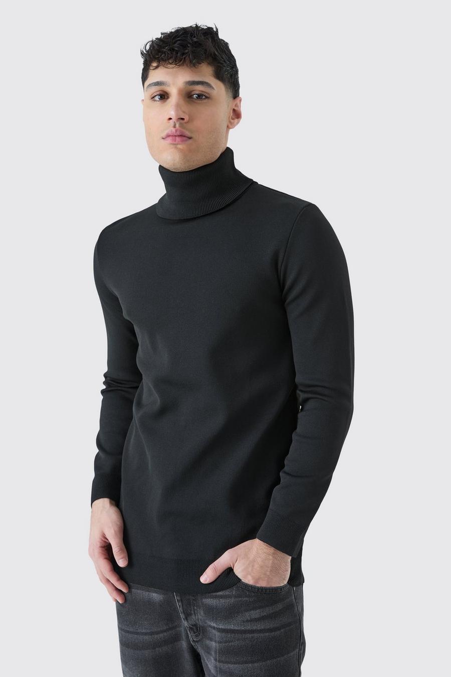 Black Muscle Turtleneck Sweater