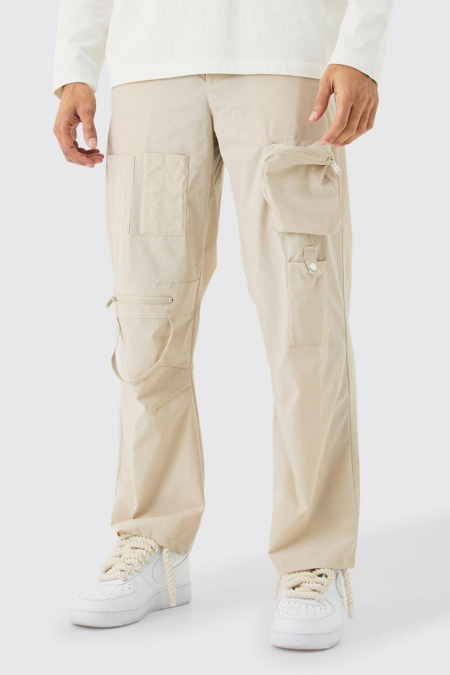Pantalon cargo large à poches multiples, Stone image number 1
