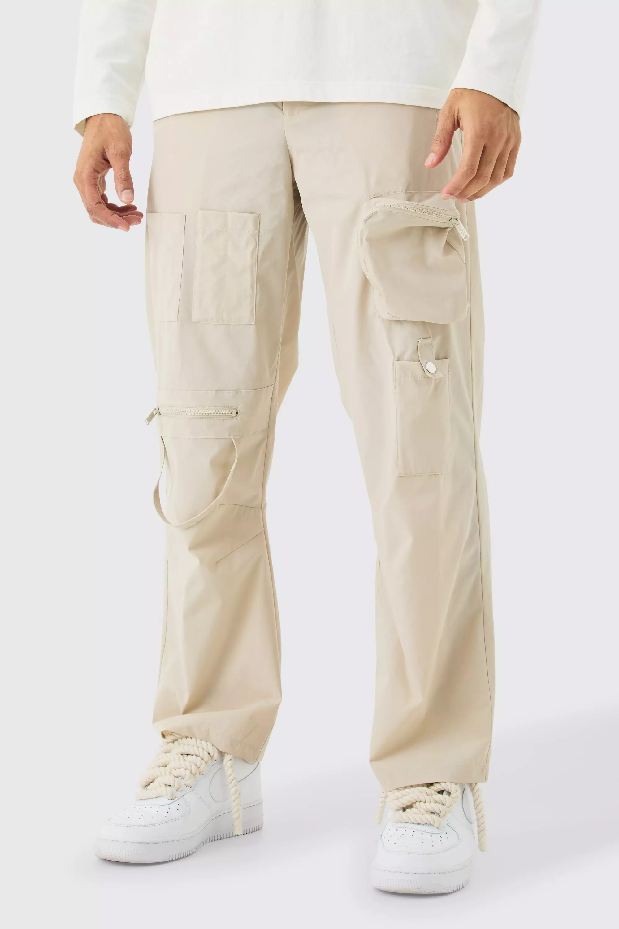 Stone Fixed Waist Relaxed Multi Pocket Cargos alternative image