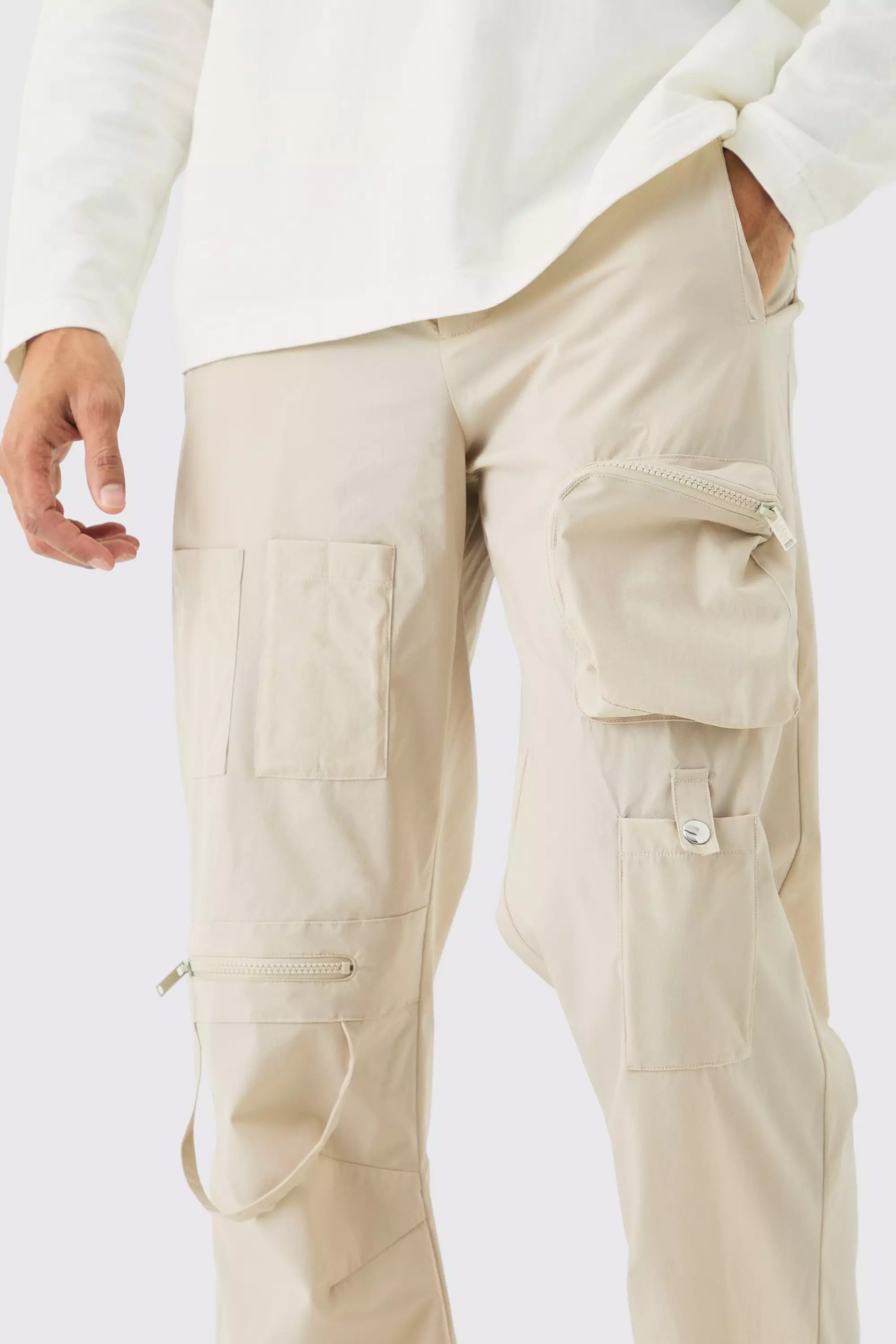 Stone Fixed Waist Relaxed Multi Pocket Cargos alternative image