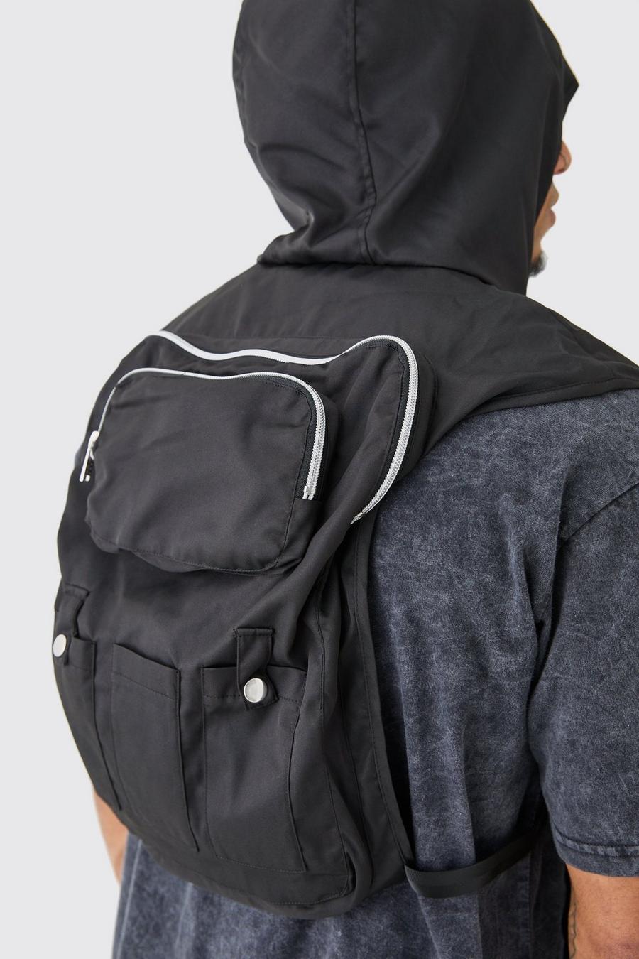 Black Hooded Nylon Utility Vest image number 1