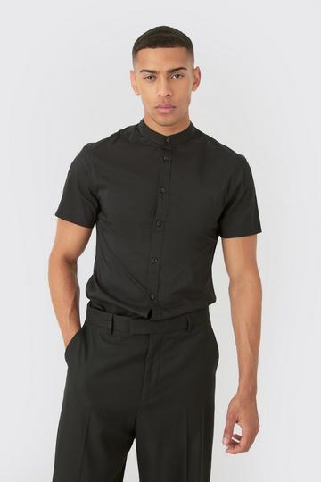 Slim Fit Opa Overhemd Met Korte Mouwen black