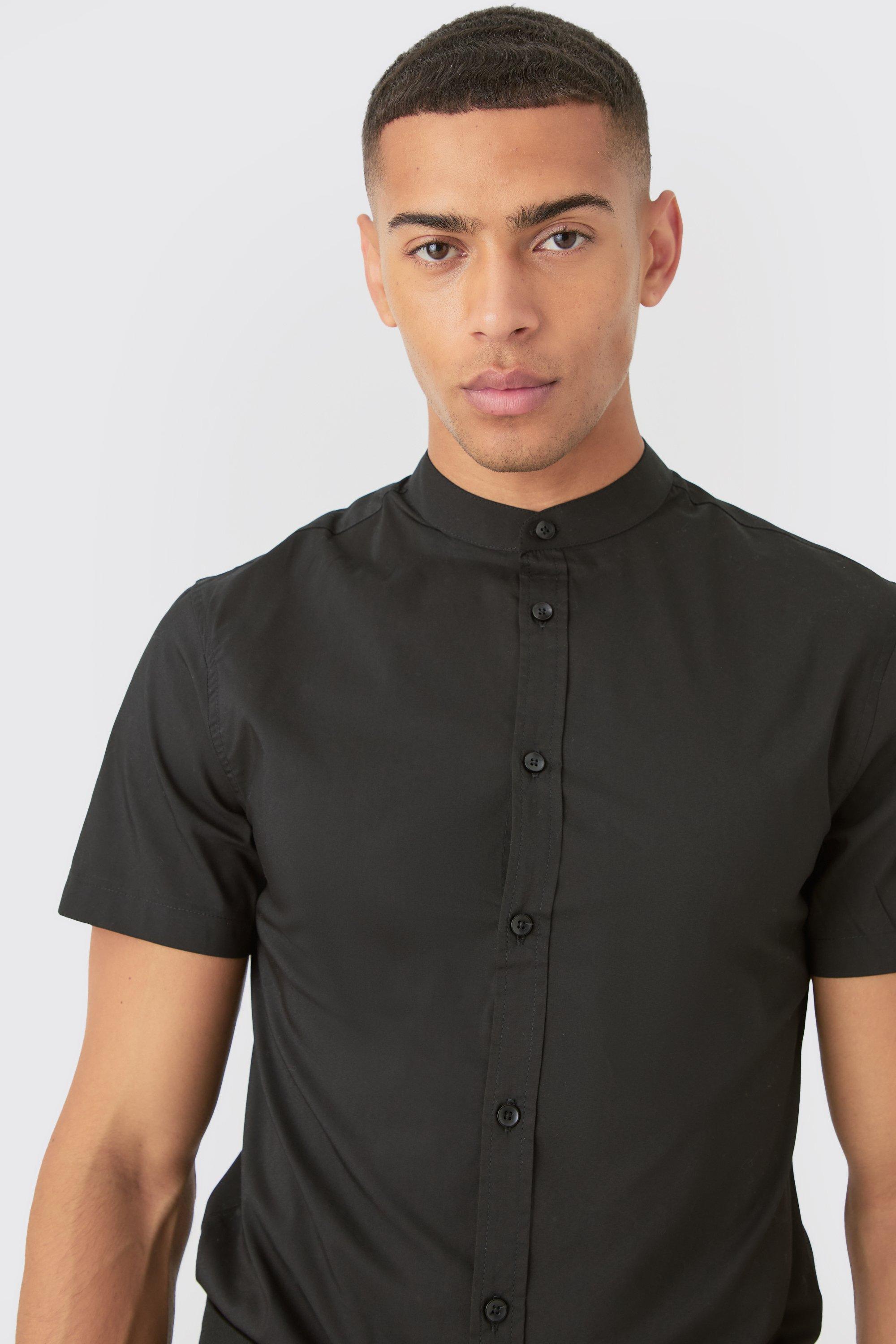 Black short sleeve grandad shirt hot sale