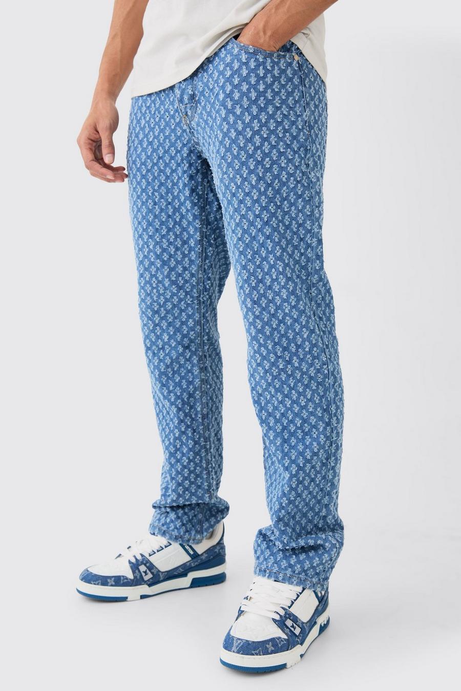 Mid blue Slitna jeans med ledig passform image number 1