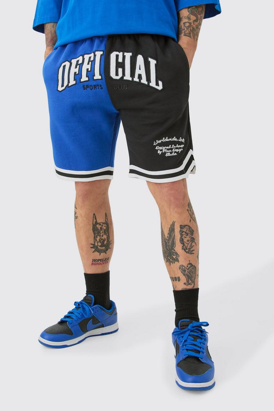 Pantaloncini da basket Official in jersey effetto patchwork, Black image number 1