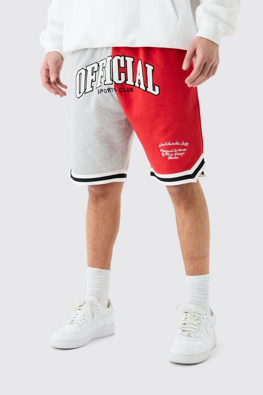 Pantaloncini da basket Official in jersey effetto patchwork, Red