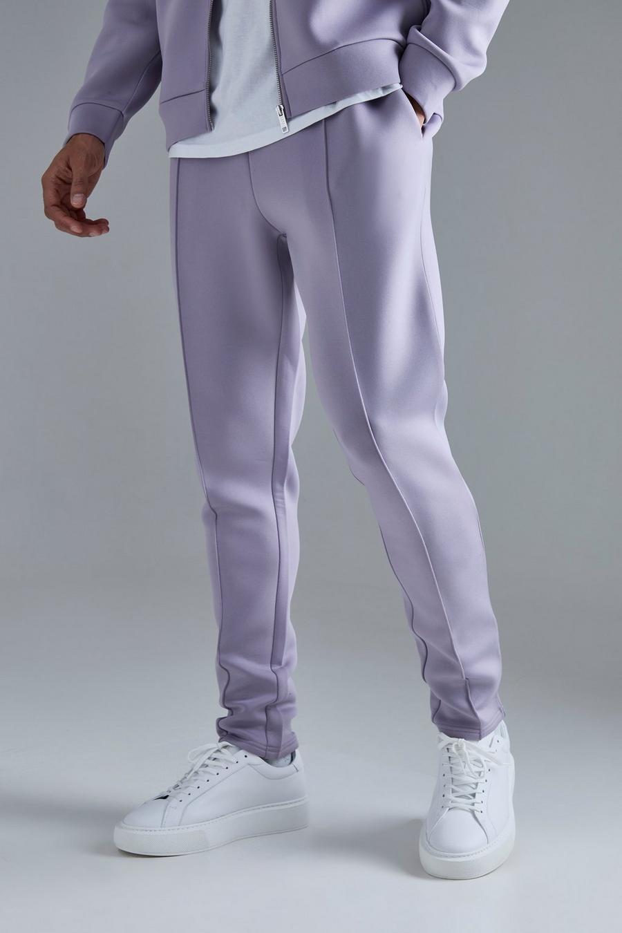 Purple Slim Tapered Cropped Bonded Scuba Jogger image number 1
