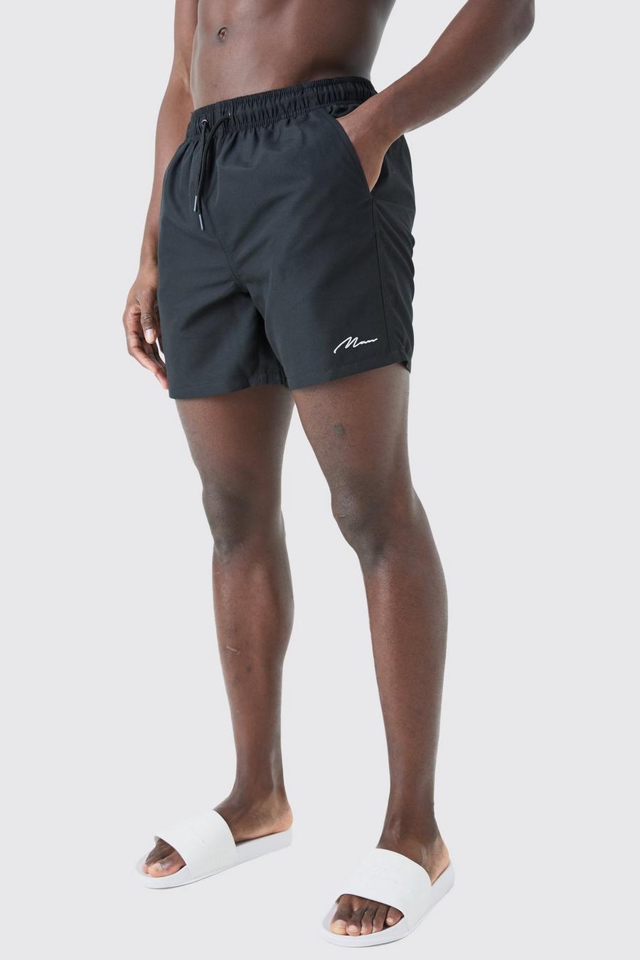 Black Man Signature Mid Length Swim Short