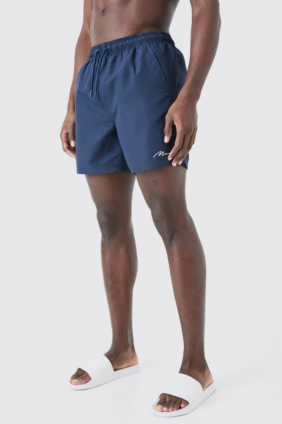 Navy Man Signature Mid Length Swim Short