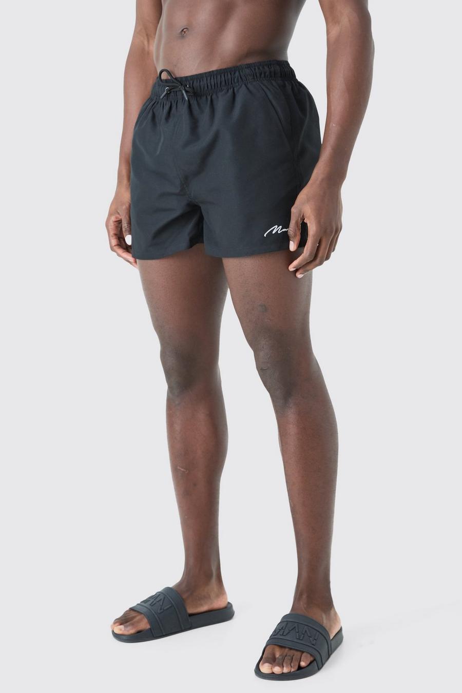 Pantaloncini da bagno corto con firma Man, Black image number 1