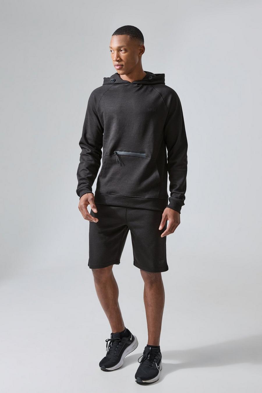 Man Active Hoodie und Shorts, Black image number 1