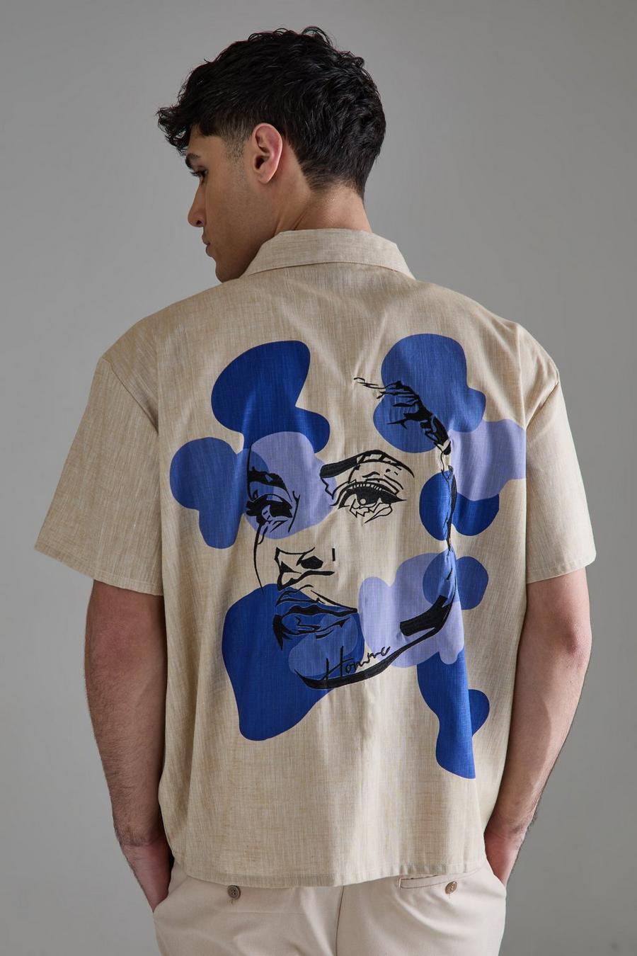 Camicia squadrata in lino con ricami sul retro, Natural image number 1