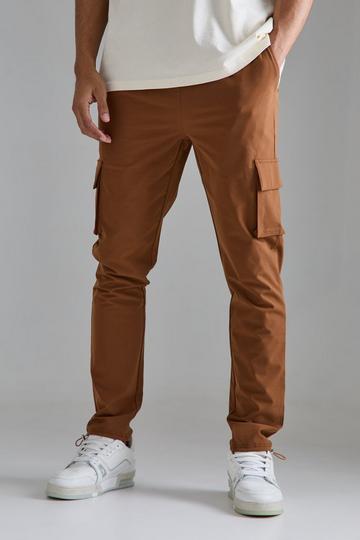 Elasticated Waist Skinny Stretch Cargo Trousers chocolate