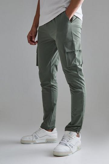 Elasticated Technical Stretch Skinny Cargo Pants khaki