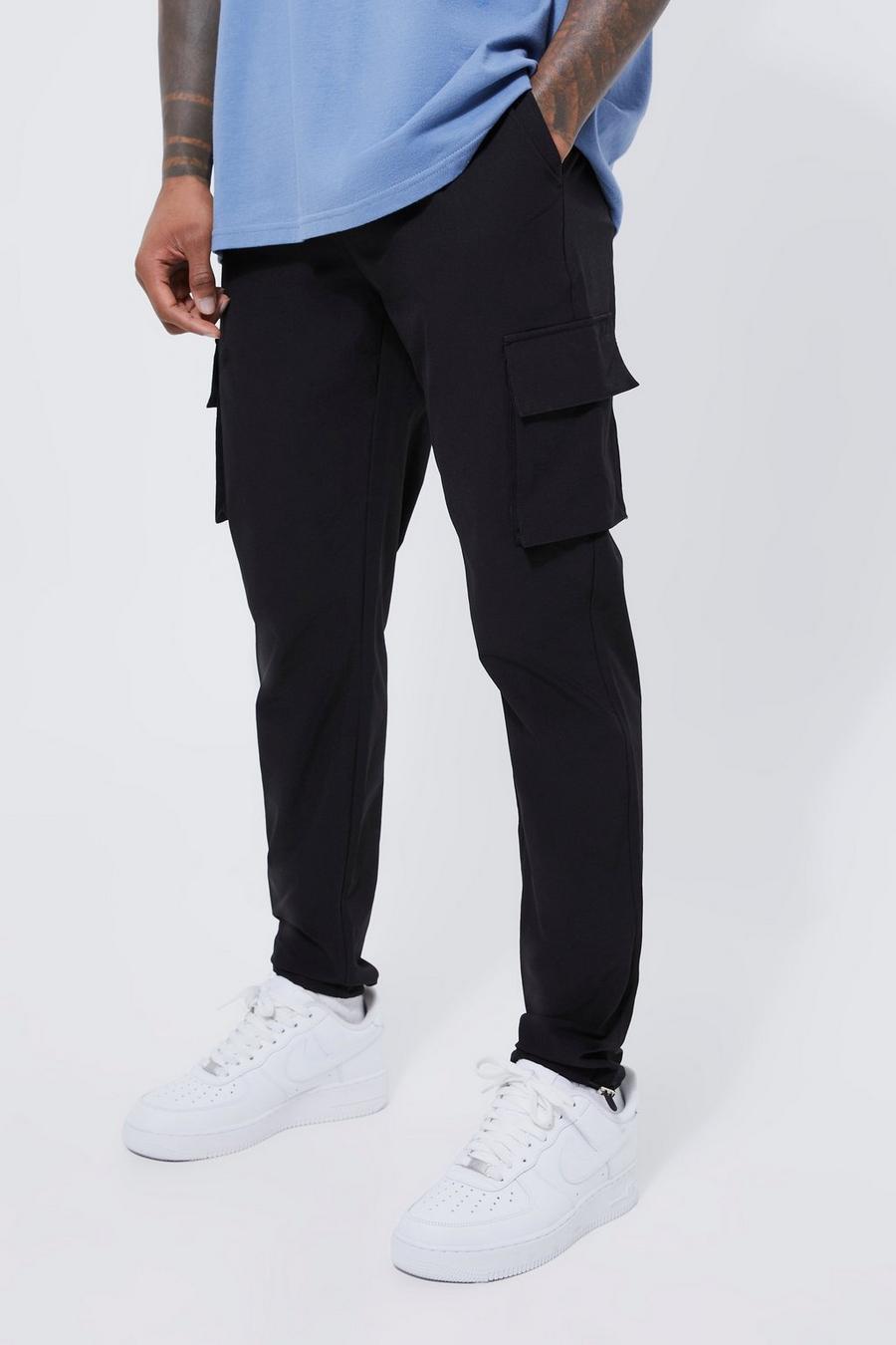 Pantaloni Cargo leggeri in Stretch Skinny Fit elasticizzati, Black