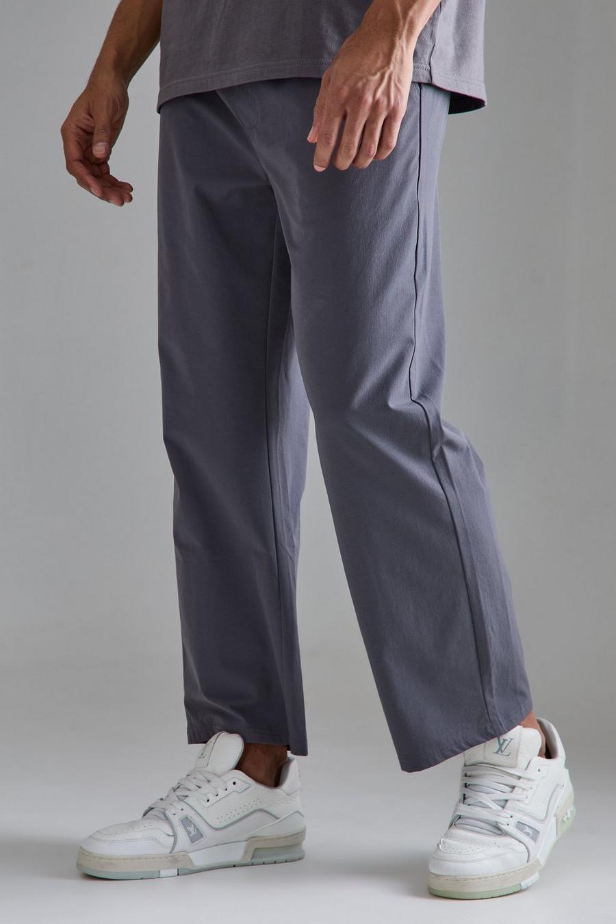 Charcoal Elastic Lightweight Stretch Relaxed Cropped Trouser 