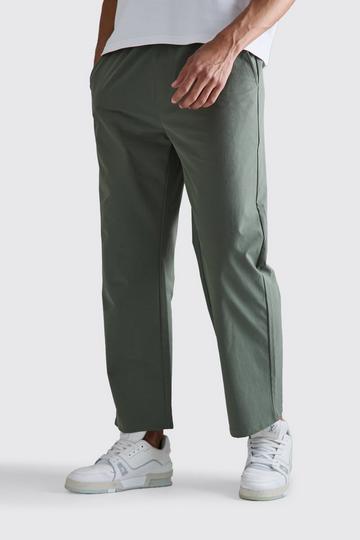 Khaki Elasticated Waist Technical Stretch Relaxed Cropped Pants