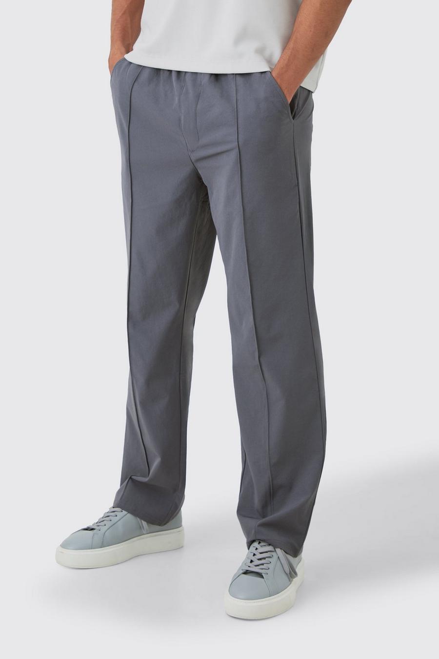 Pantalon large léger à pinces et taille élastique, Charcoal image number 1
