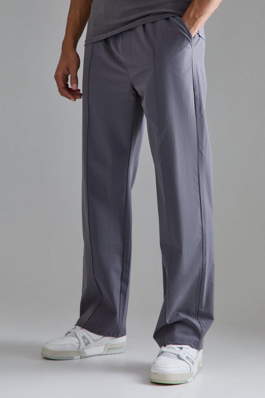 Charcoal Elasticated  Technical Stretch Relaxed Pintuck Trouser 