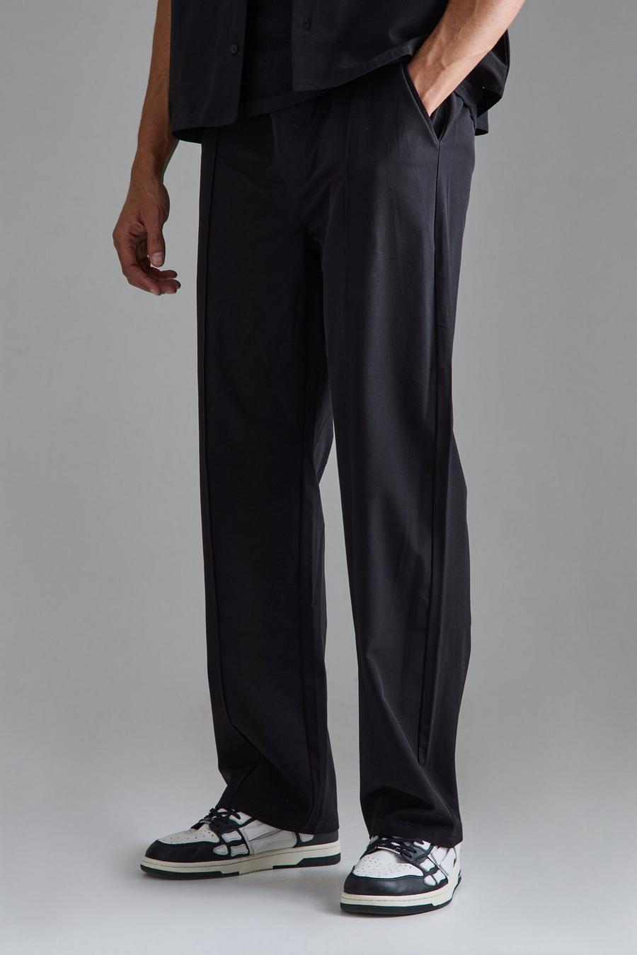 Black Elastic Lightweight Technical Stretch Relaxed Pintuck Pants image number 1