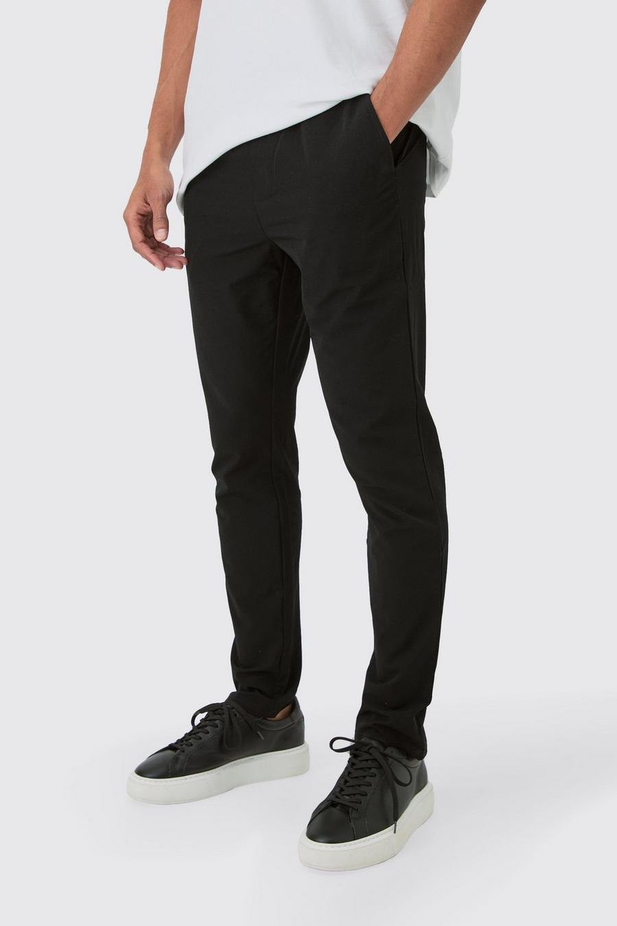 Black  Elastic Waist Lightweight Stretch Slim Trouser  image number 1