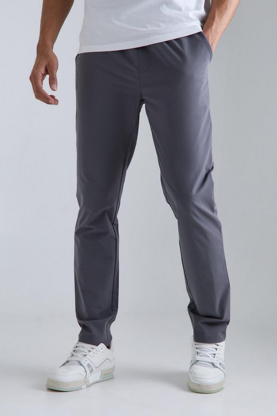 Pantaloni Slim Fit in Stretch tecnico leggero con vita elasticizzata, Charcoal image number 1